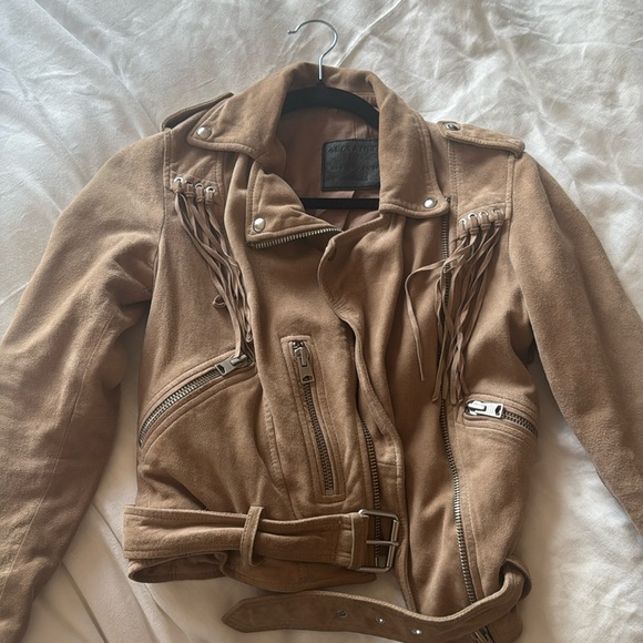 All saints suede taupe jacket with fringe - Picture 1 of 3